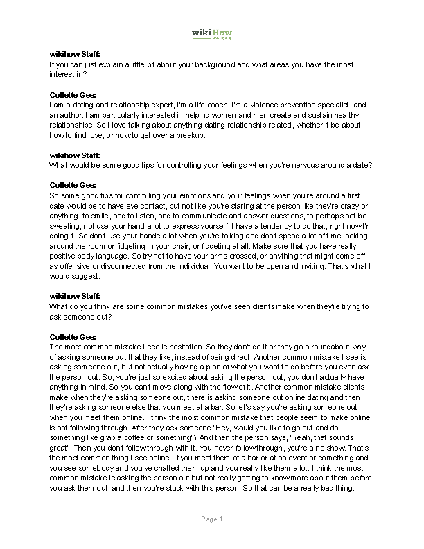 Sample wikiHow Expert Interview Transcript: Collette Gee Part 1 - wikiHow - Transcript Of An Interview Example