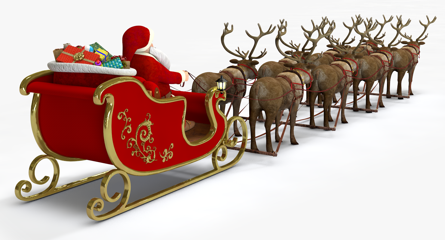 Santa in Sleigh with Reindeers 3D Model $129 - .c4d .obj .fbx - Free3D - Hoeveel Rendieren Heeft De Kerstman Voor Zijn Slee