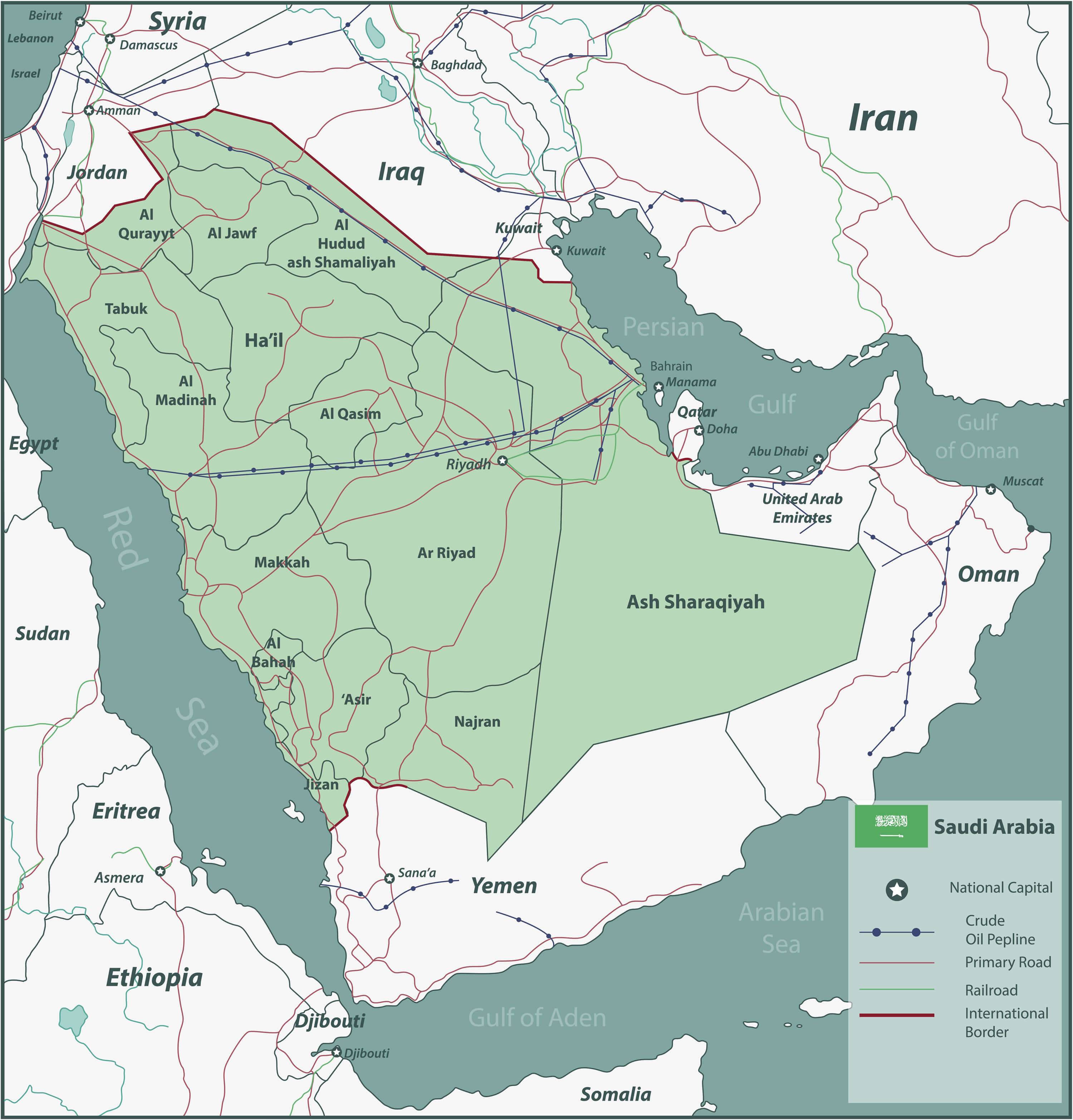 Saudi Arabia Map - Guide of the World - Wat Is De Hoofdstad Van Saoedi-arabië