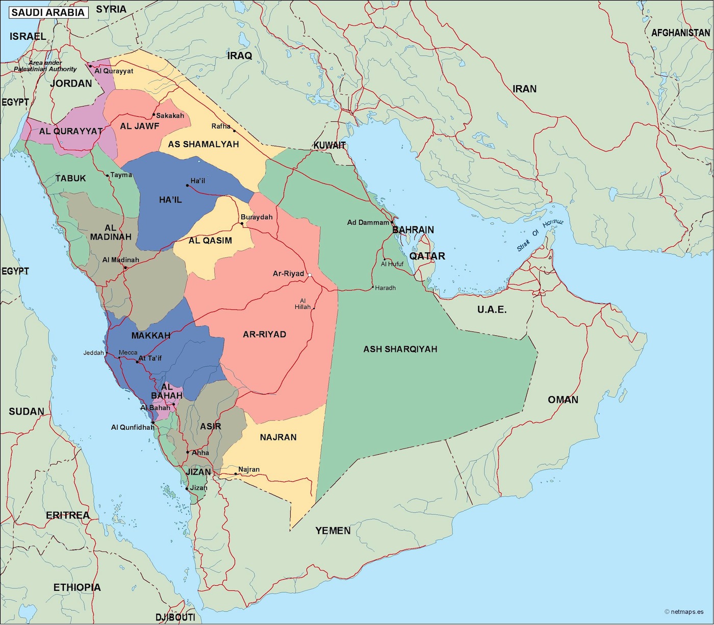 saudi arabia political map. Eps Illustrator Map | Vector World Maps - Wat Is De Hoofdstad Van Saoedi-arabië