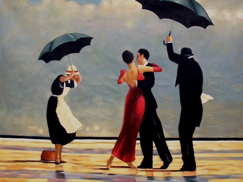 schilderij dansende mensen - Google zoeken Jack Vettriano, Rain Dance - Een Koud Kunstje Voor Dansende Schaatsers