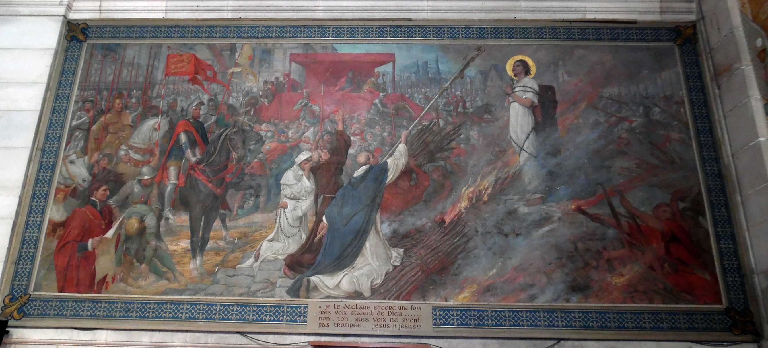 Schilderij in de Basilique Bois-Chenu. Jeanne op de brandstapel in - Waar Is Jeanne D Arc Op De Brandstapel
