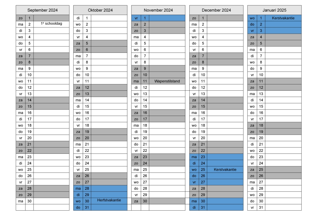 Schoolkalender 2024-2025 - Downloadbaar lesmateriaal - KlasCement - Schoolvakanties 2024 En 2025 Midden