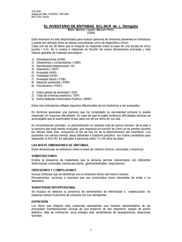 Scl 90 R Symptom Checklist