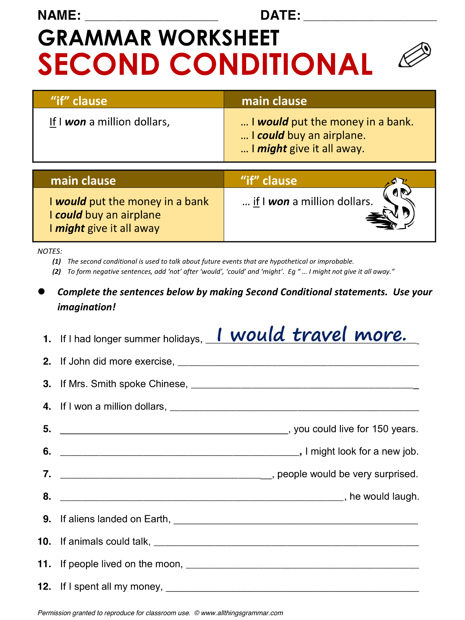 Second Conditional English Grammar Worksheet - First And Second Conditional English