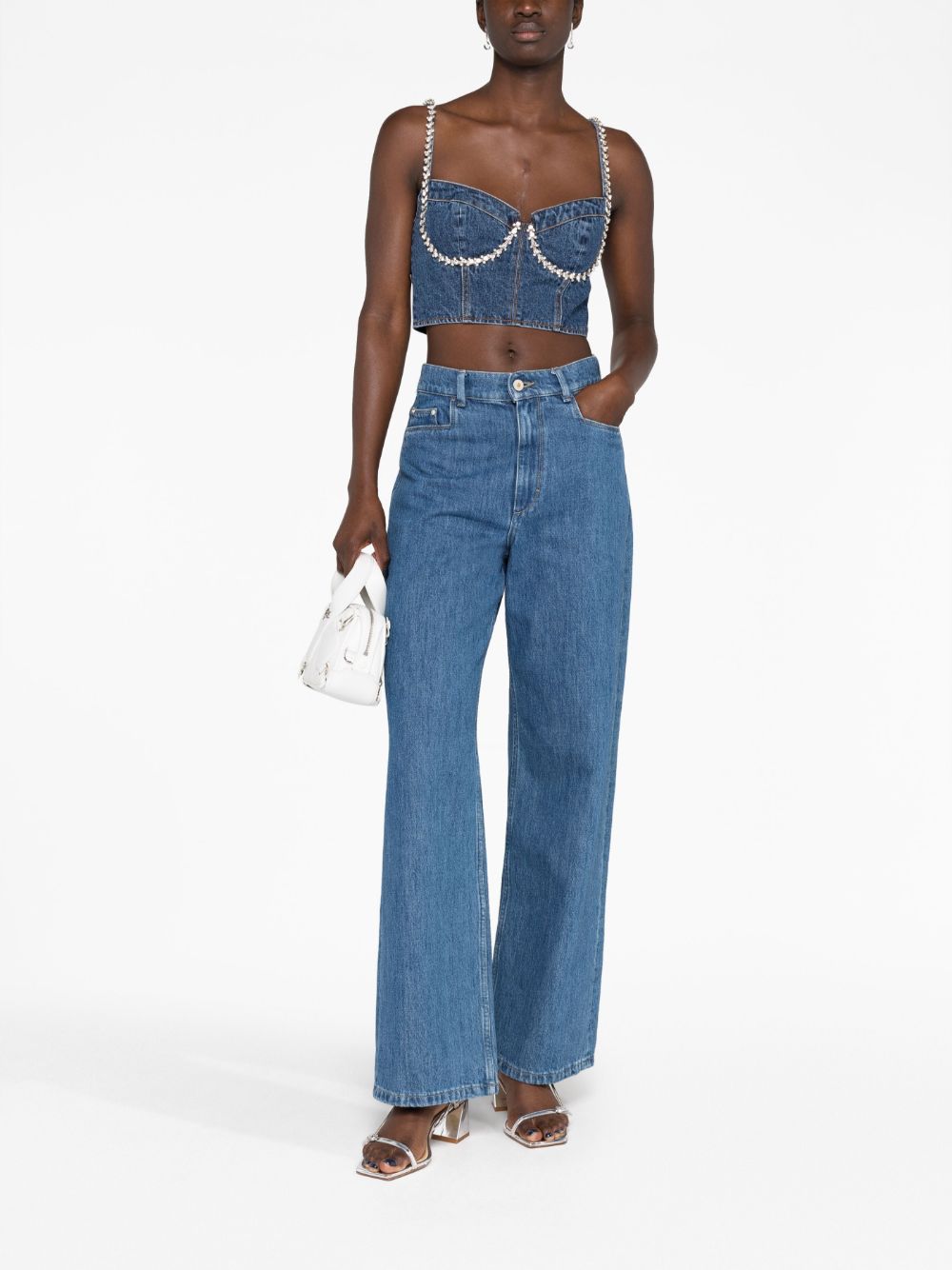 Self-Portrait crystal-embellished Denim Cropped Top - Farfetch - Top Oss - Excelsior Rotterdam Opstellingen