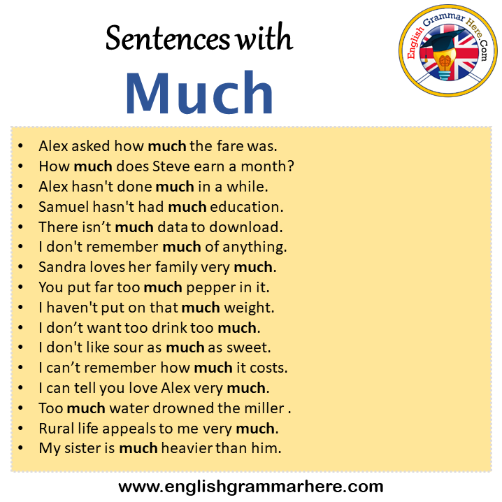 Sentences with Much, Much in a Sentence in English, Sentences For Much - Much Many And A Lot Of