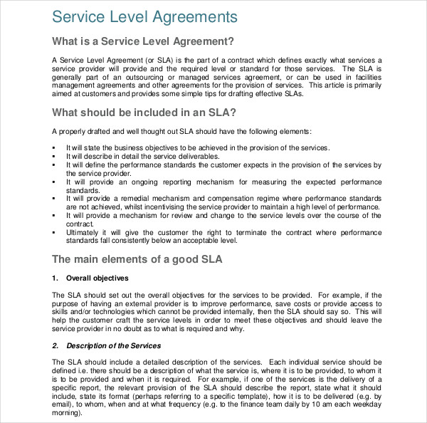 Service Level Agreement (SLA) - Service Level Agreement Voorbeeld Facilitair