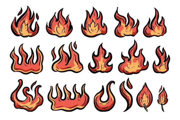 Set van vuur vlam cartoon tekening doodle collectie | Premium Vector - Vuur Vlam Vuur Tekenen