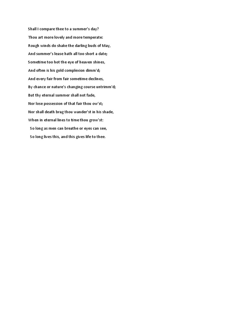Shall I Compare Thee To A Summer | PDF - May I Compare Thee To A Summer's Day