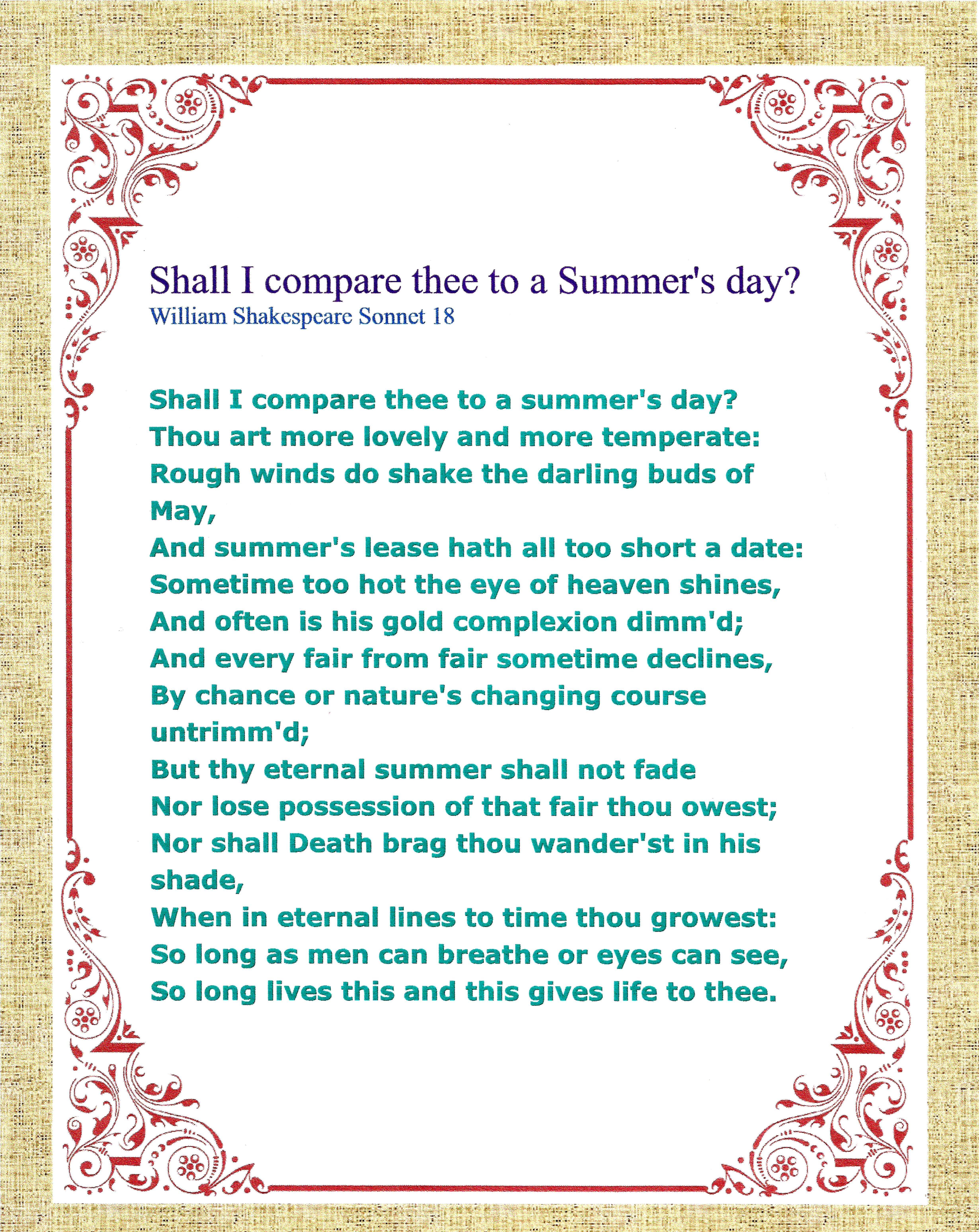 May I Compare Thee To A Summer's Day