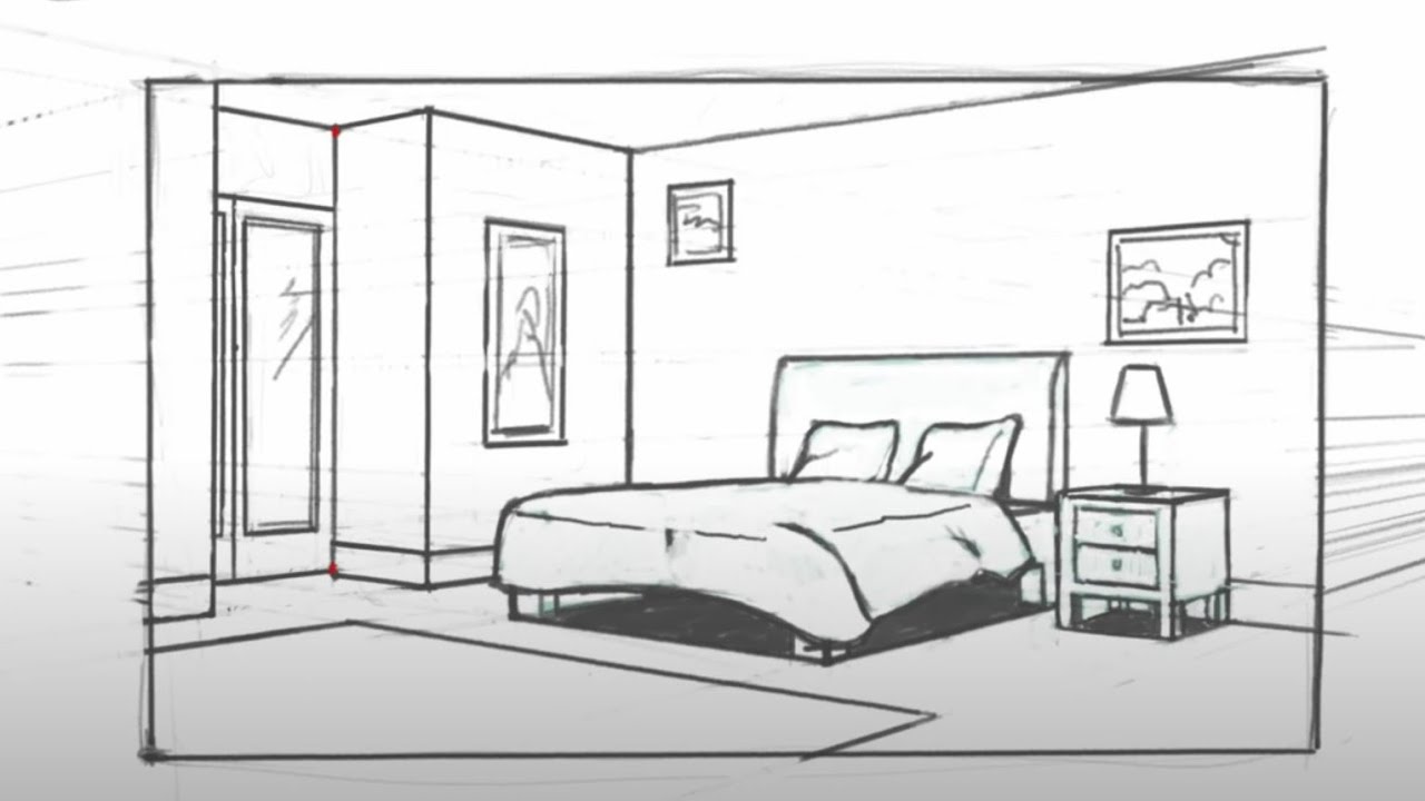 Slaapkamer in tweepuntsperspectief tekenen - YouTube - Alles Wat Er Was Perspectief