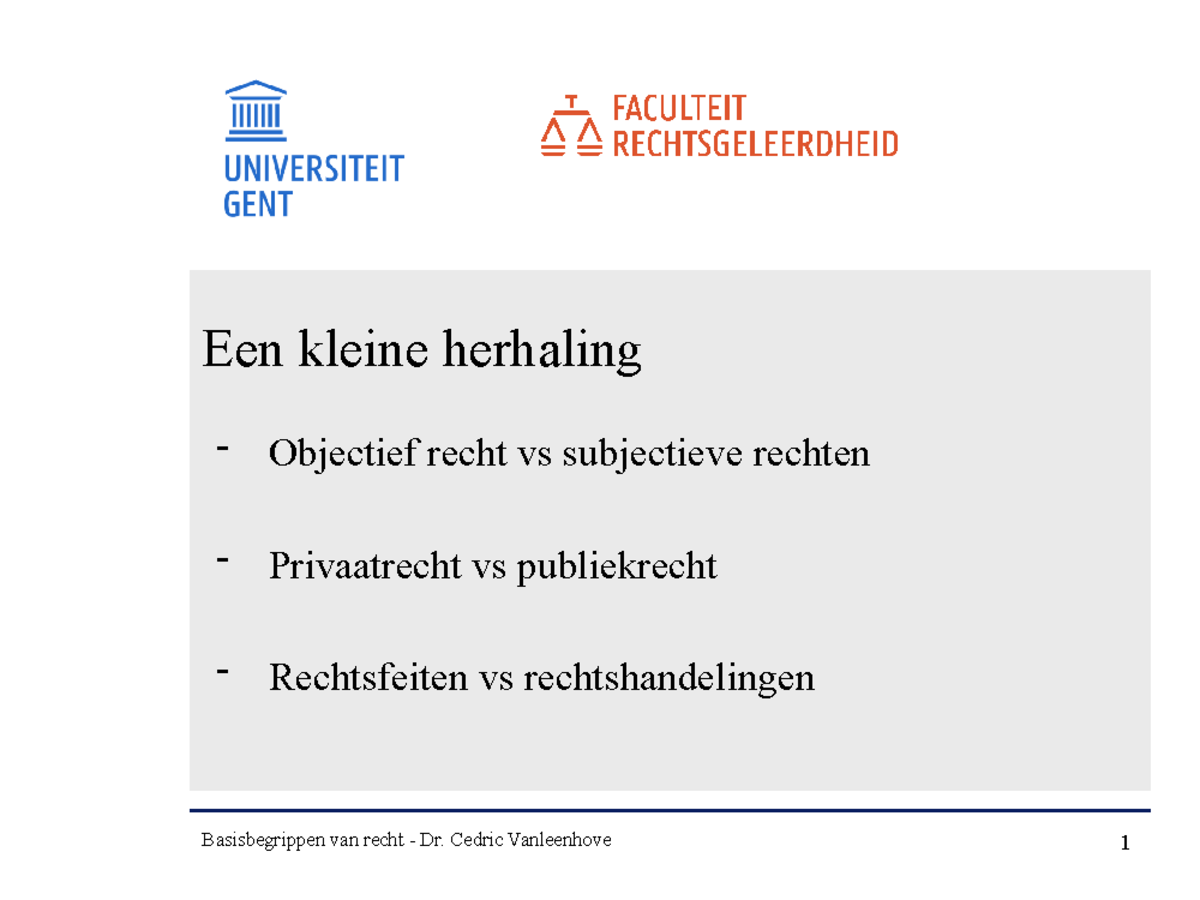 Slides deel 1 Cedric - Een kleine herhaling - Objectief recht vs - Verschil Objectief En Subjectief Recht