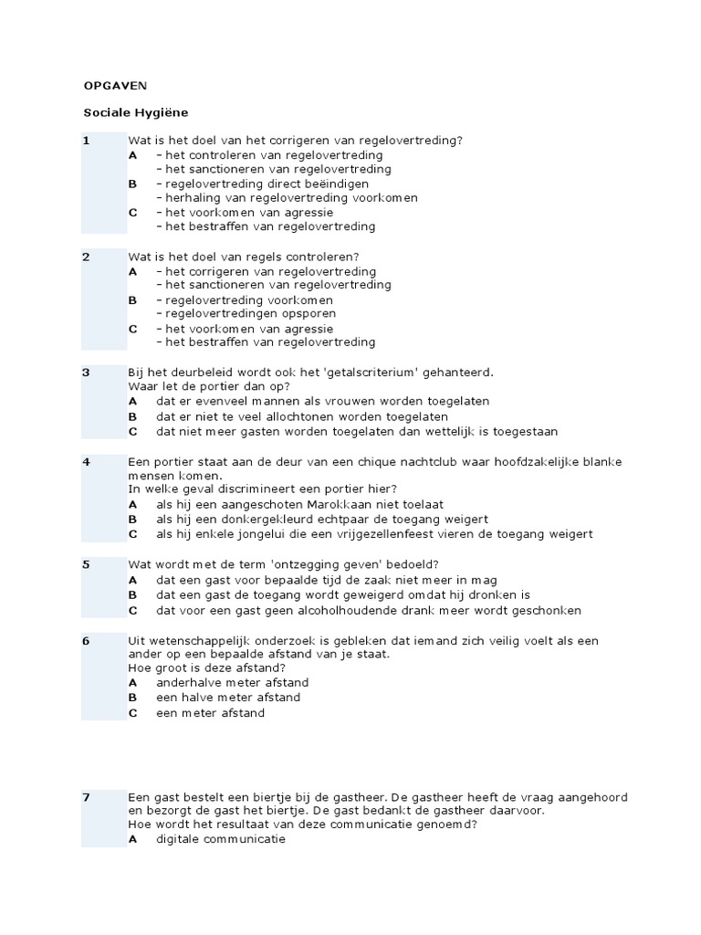 Sociale Hygiene Examen Oefenen Gratis