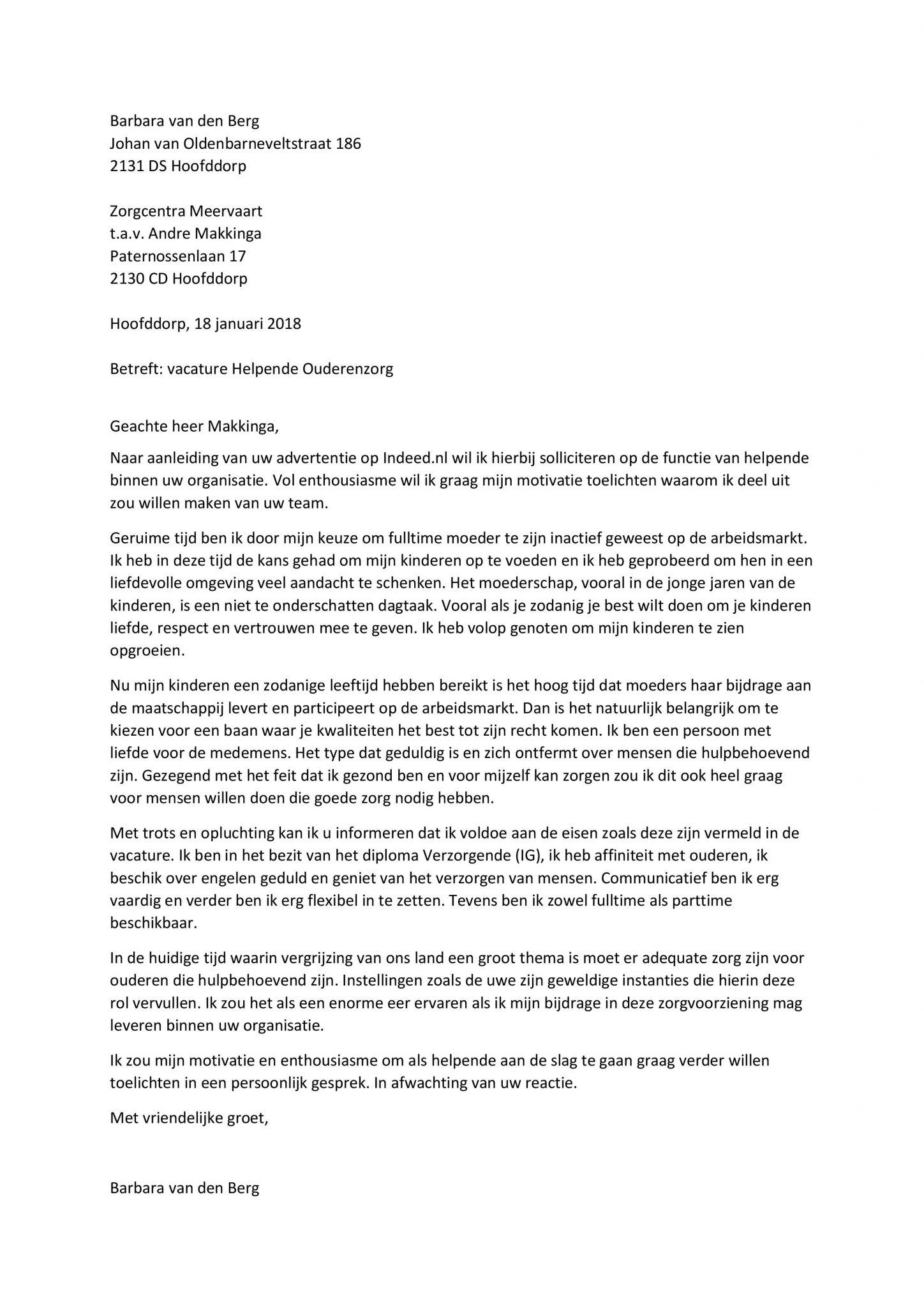 Sollicitatiebrief Helpende | Sollicitatiebijbel.nl - Graag Licht Ik Mijn Motivatie Toe