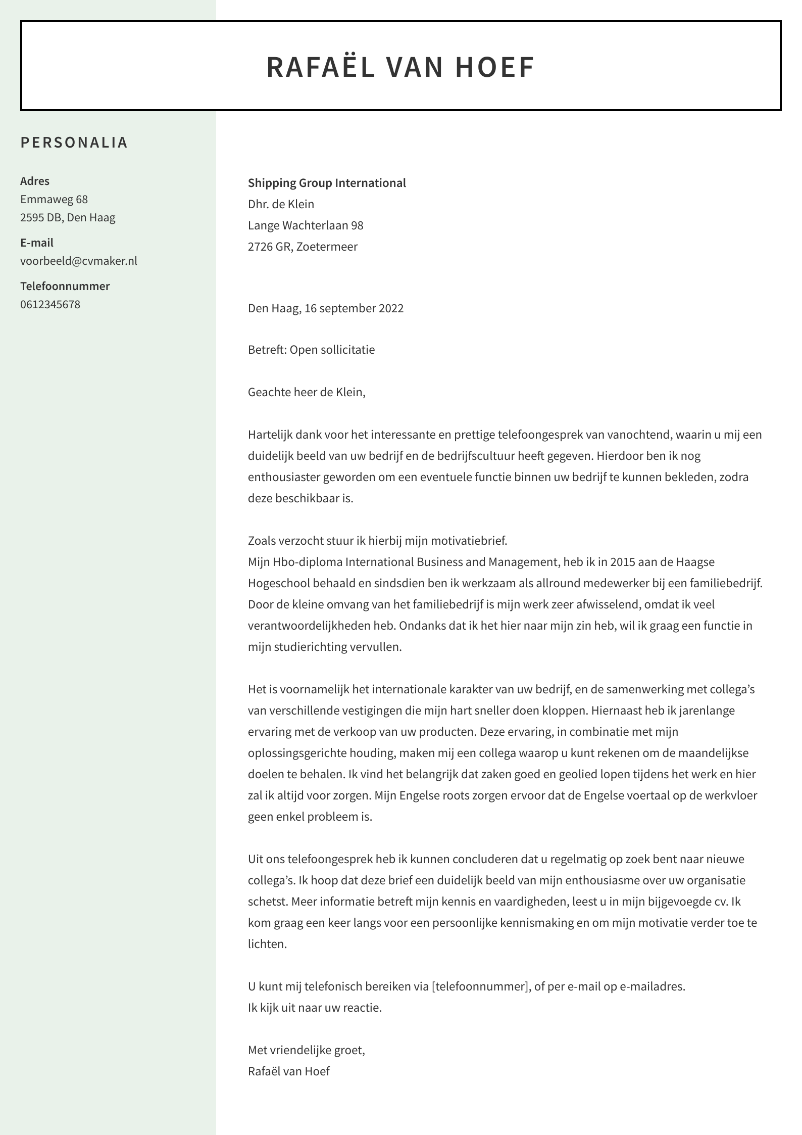Sollicitatie Brief In Het Engels