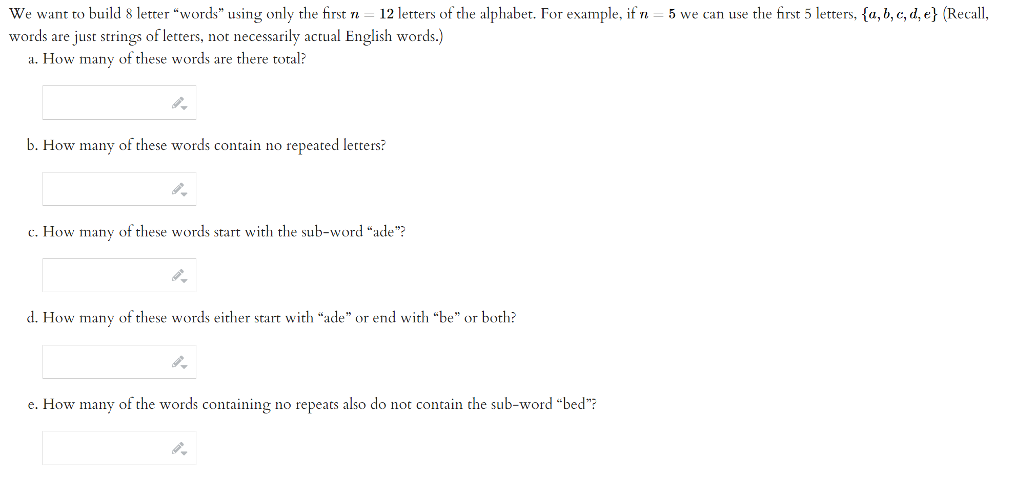 Solved We want to build 8 letter "words" using only the | Chegg.com - Woorden Met 8 Letters Maken
