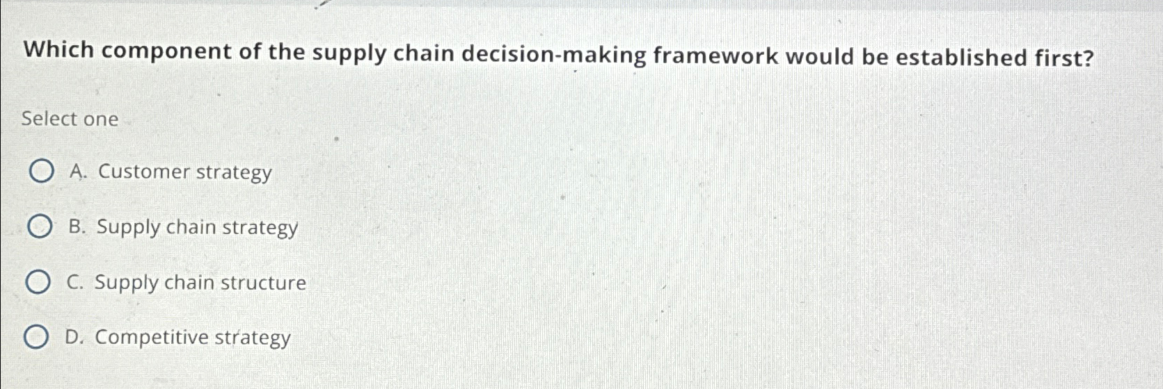 Solved Which component of the supply chain decision-making | Chegg.com - Supply Chain Decision Making Framework