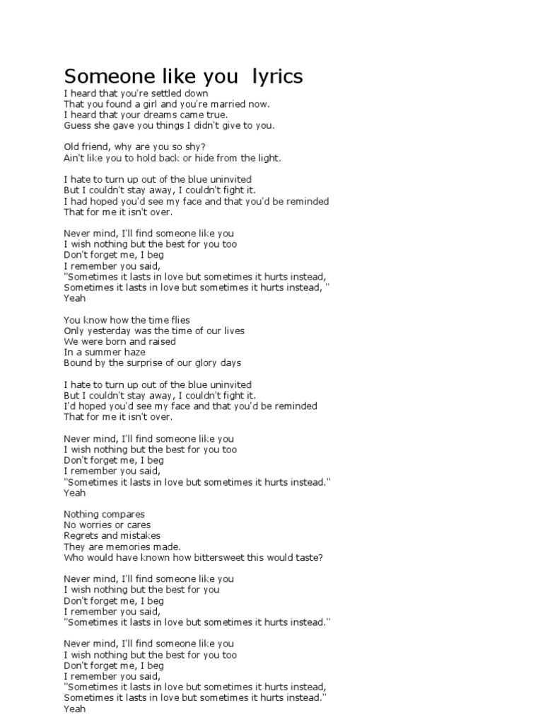 Someone Like You You Lyrics