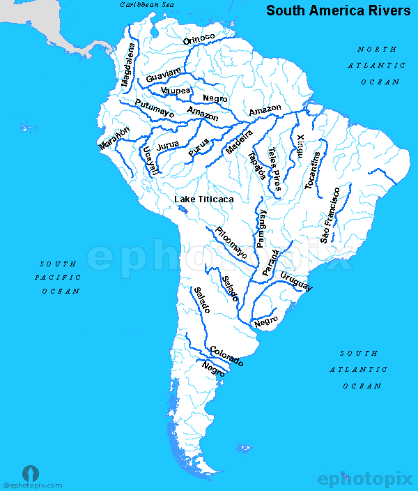 South America Rivers Map - Rivier In Zuid Amerika 7 Letters