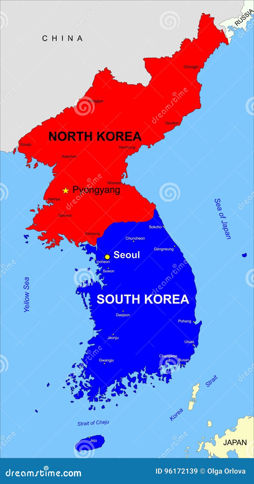 South Korea Political Map Vector Illustration | CartoonDealer.com #82228166 - Verschillen Noord En Zuid Korea