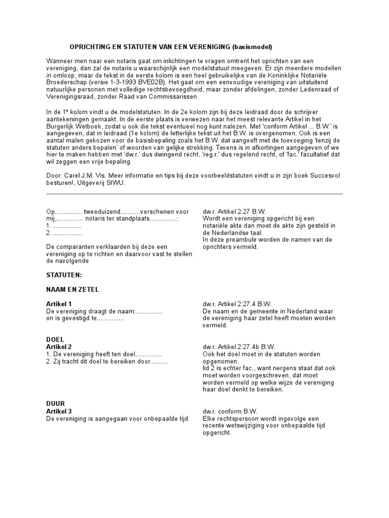Statuten Van Een Vereniging | PDF - Wat Zijn De Statuten Van Een Bv