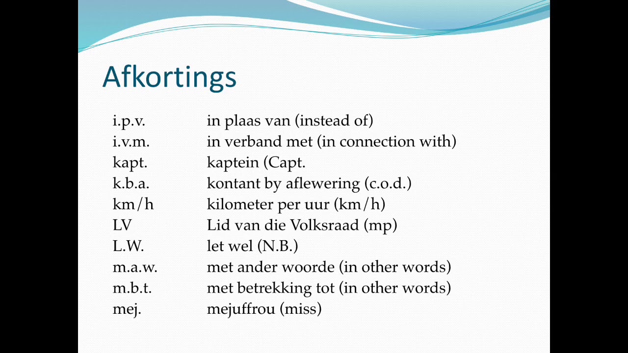 Steducentre Afrikaans L25 Afkortings - YouTube - Wat Is De Afkorting Van Afkorting