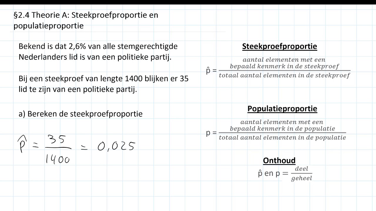 Steekproefproportie en populatieproportie (HAVO wiskunde A & VWO - Hoe Groot Moet Een Steekproef Zijn