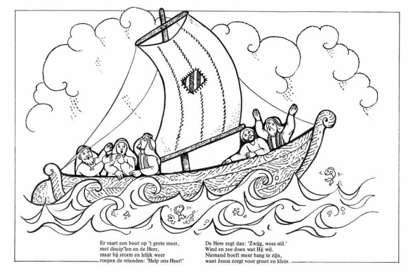 Storm op het meer | Bijbel kleurplaten - Kinderbijbel Van Anne De Vries
