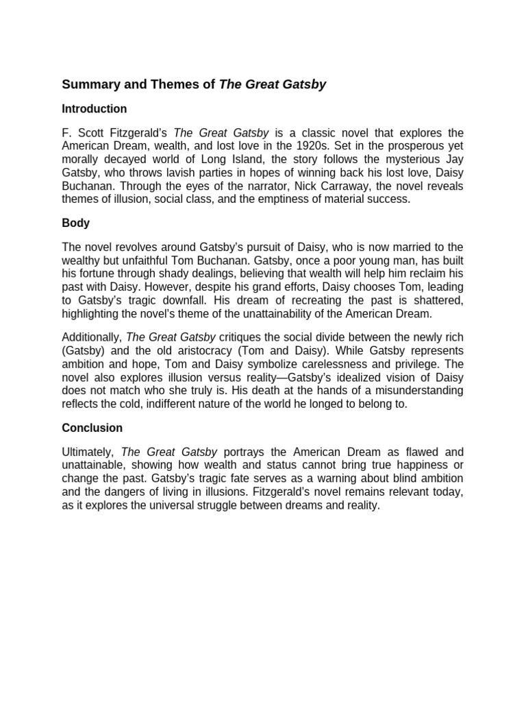 Themes Of The Great Gatsby