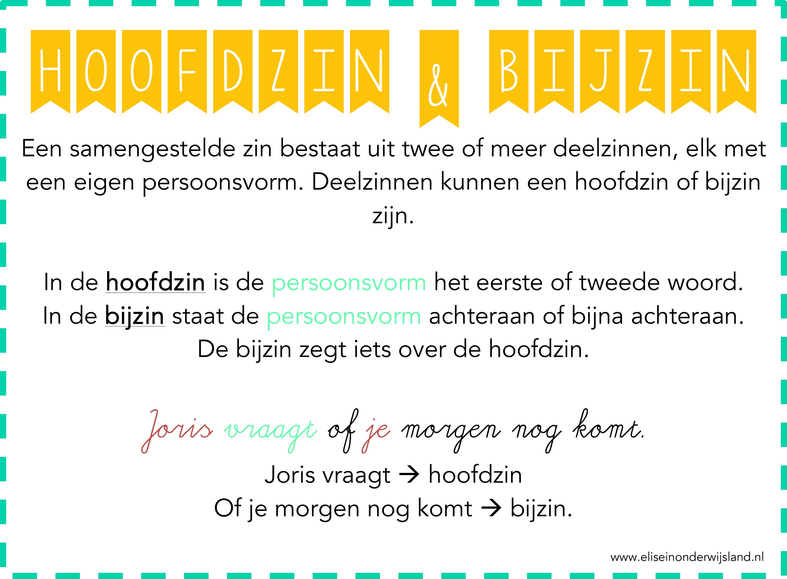 Taal actief - Leskaarten - Hoofdzin en bijzin - Wat Is Een Hoofdzin En Een Bijzin