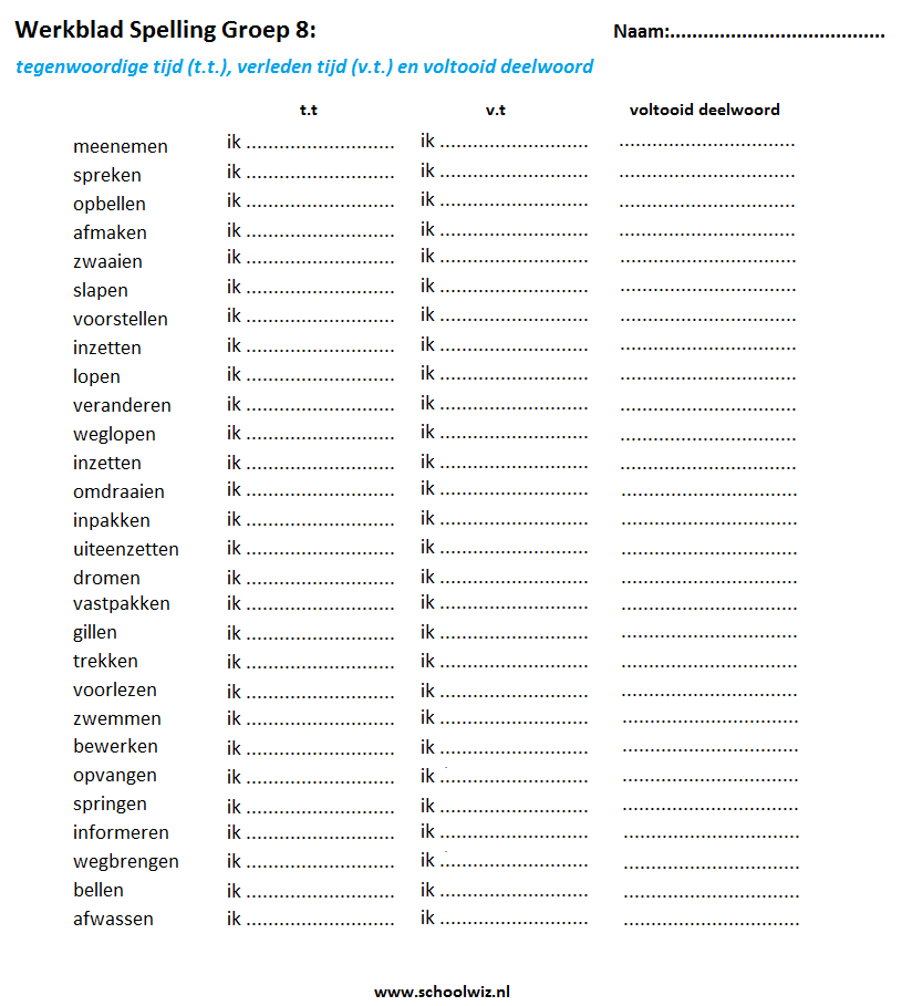 Tegenwoordige tijd, verleden tijd, voltooid deelwoord | Taal posters - Spelling Cito Oefenen Groep 5