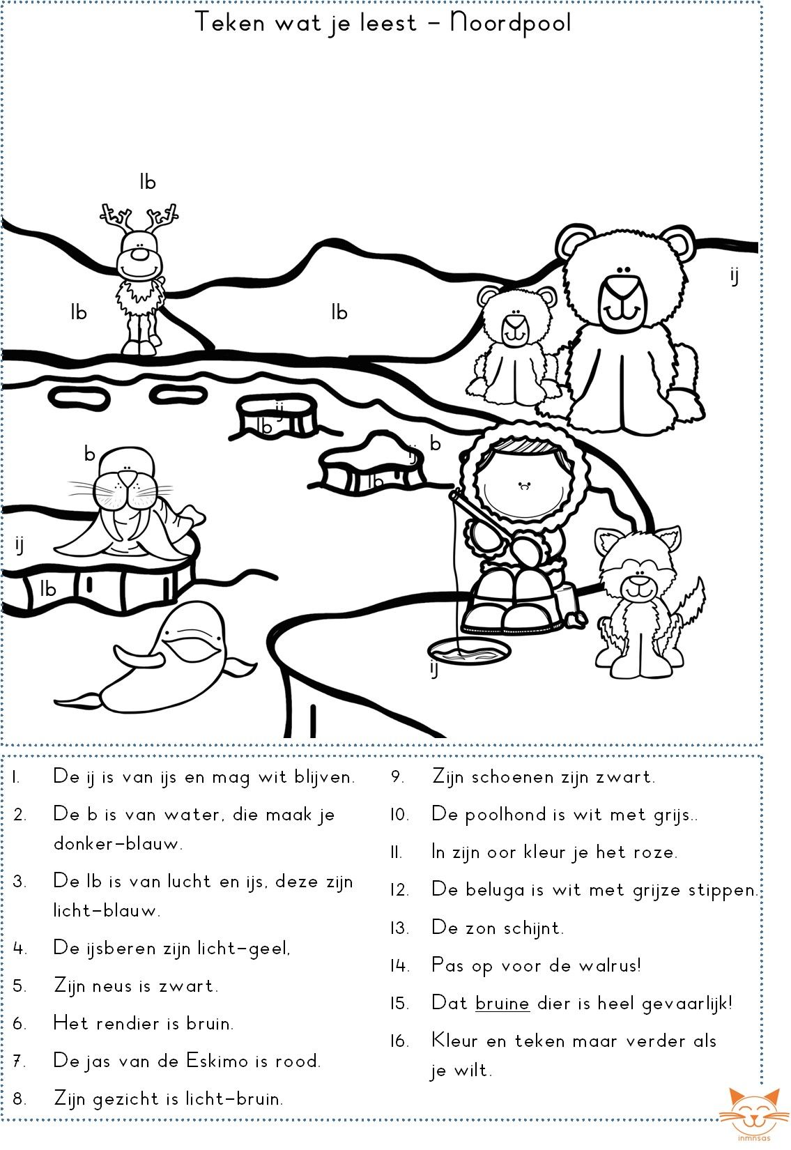 Teken wat je leest-Noordpool | 2de leerjaar lezen, Lezen, Leren lezen - Werkblad Begrijpend Lezen Groep 6