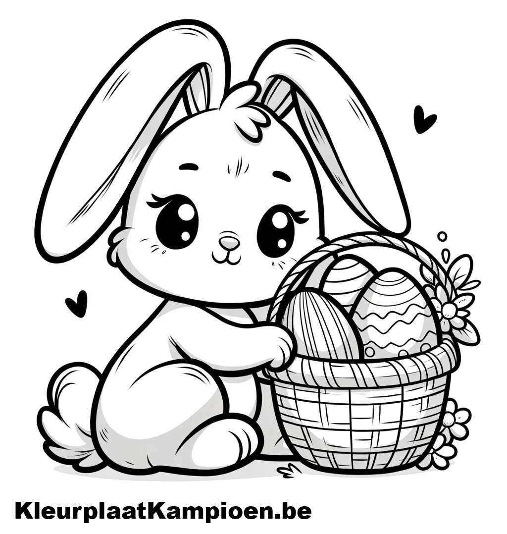 Tekening Pasen konijn en eieren - Gratis Kleurplaten voor creatievelingen - Kunnen Eieren Over Datum Gaan
