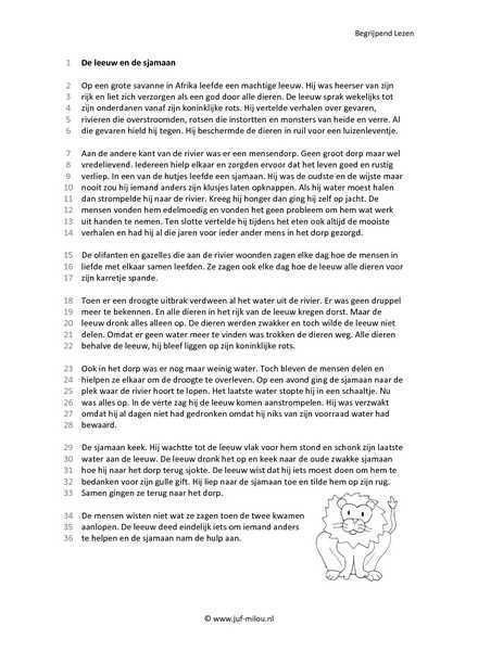 Tekst De leeuw en de sjamaan | Begrijpend lezen, Lezen, Oefeningen - Groep 6 Begrijpend Lezen Oefenen