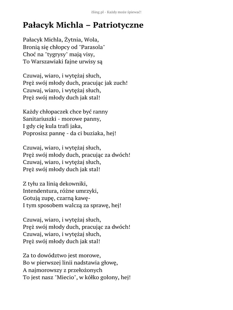 Tekst Patriotyczne Palacyk Michla rpx9gw | PDF - Tekst In Eigen Woorden Zetten