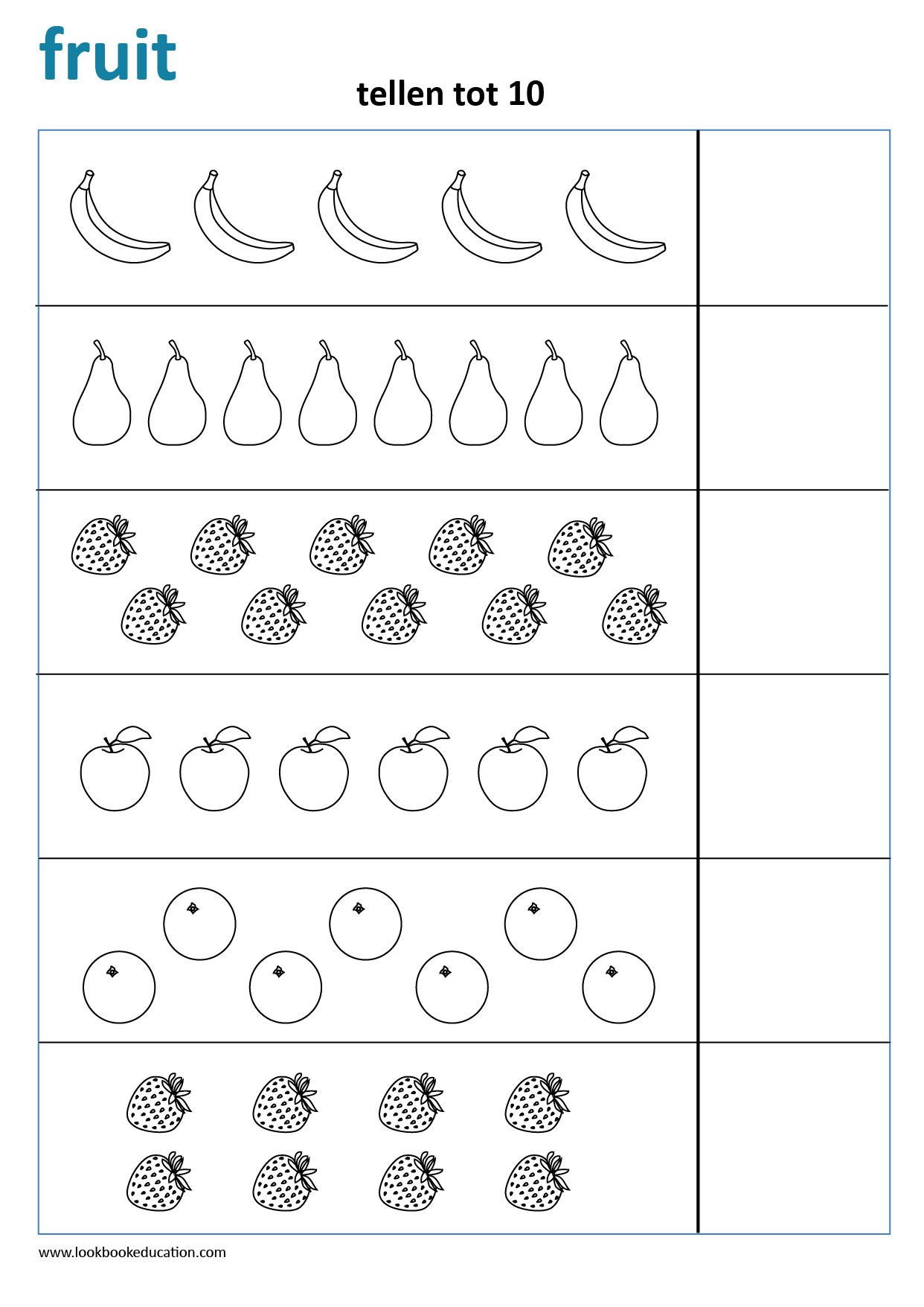 Tellen tot 10. Schrijf het goede getal op. Thema Fruit. Werkbladen voor - Tellen Tot 10 In Het Chinees