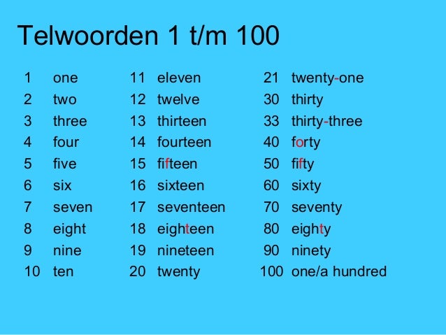Telwoorden - Tot En Met In Het Engels