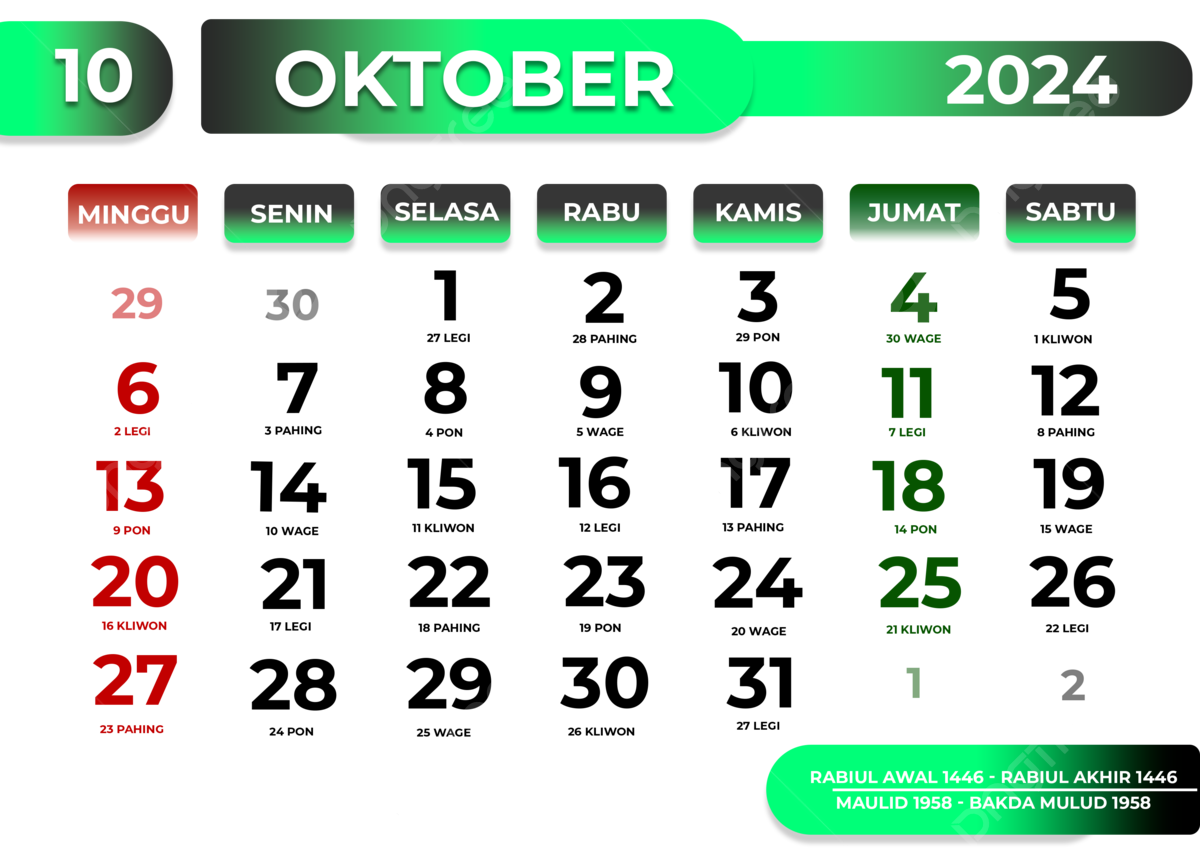Templat Desain Kalender 2024 Oktober, Kalender 2024, Kalender Oktober - Zondag 6 Oktober 2024