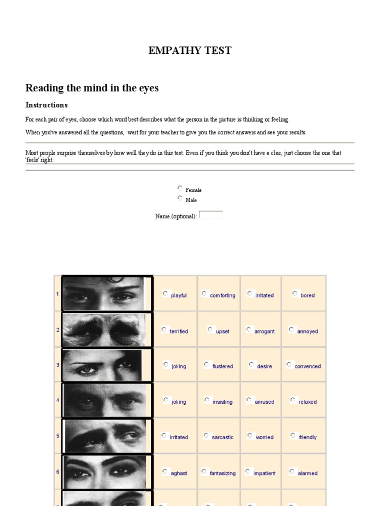 Reading The Mind In The Eyes Test