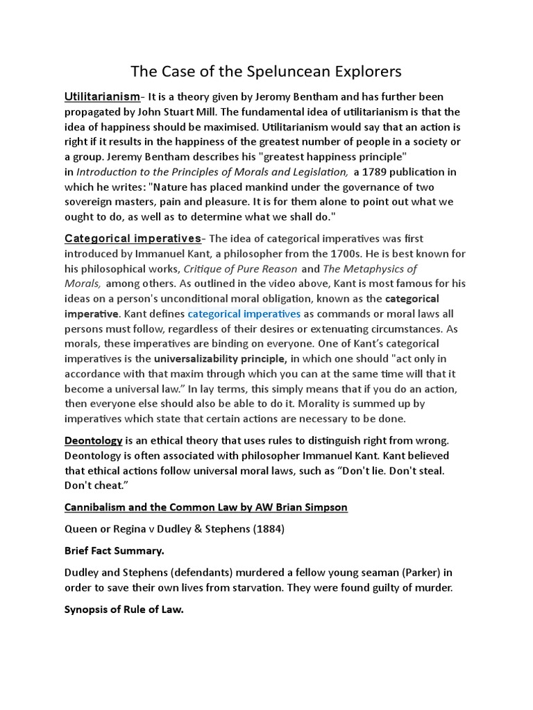 The Case of The Speluncean Explorers | PDF | Jurisprudence | Utilitarianism - The Case Of The Speluncean Explorers
