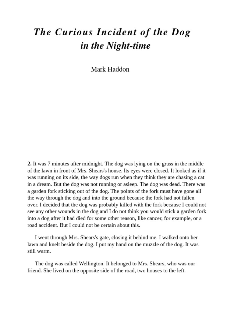 The Curious Incident of the Dog in the Night-Time | PDF - The Incident Of The Dog