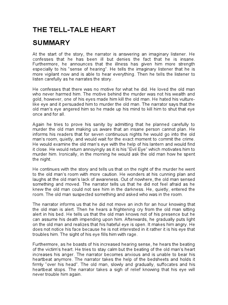 The Tell Tale Heart Summary | PDF | Narration | Guilt (Emotion) - Short Story Tell Tale Heart