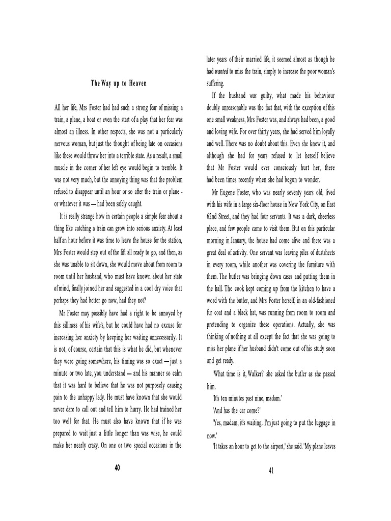 The Way Up To Heaven | PDF - The Way Up To Heaven Short Story