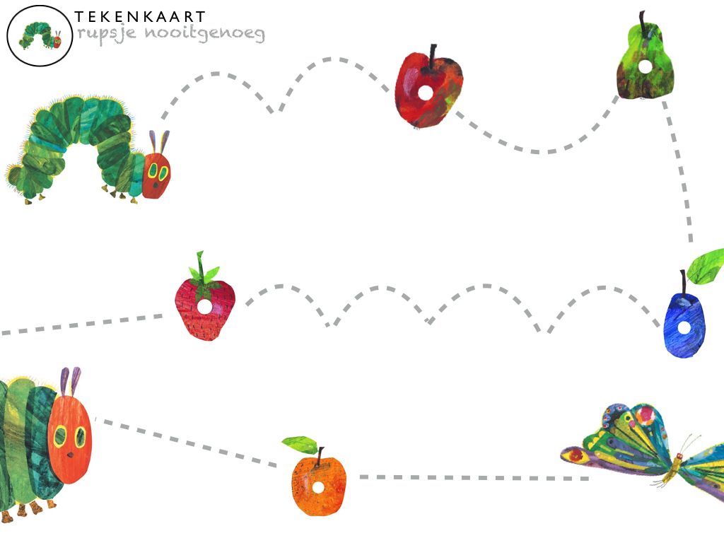 Thema 'rupsje nooitgenoeg'. Tekenkaart, van rups naar vlinder. Het - Werkblad Van Rups Tot Vlinder