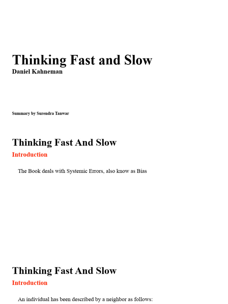 Thinking Fast And Slow Overview