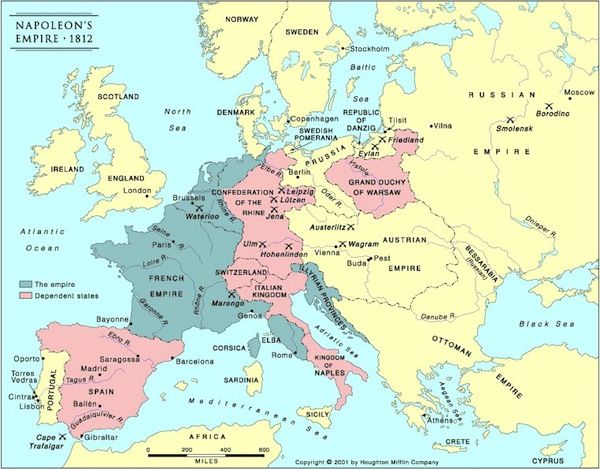 This is Napoleon's empire around the year if 1812. Everything in blue - Welke Landen Heeft Napoleon Veroverd