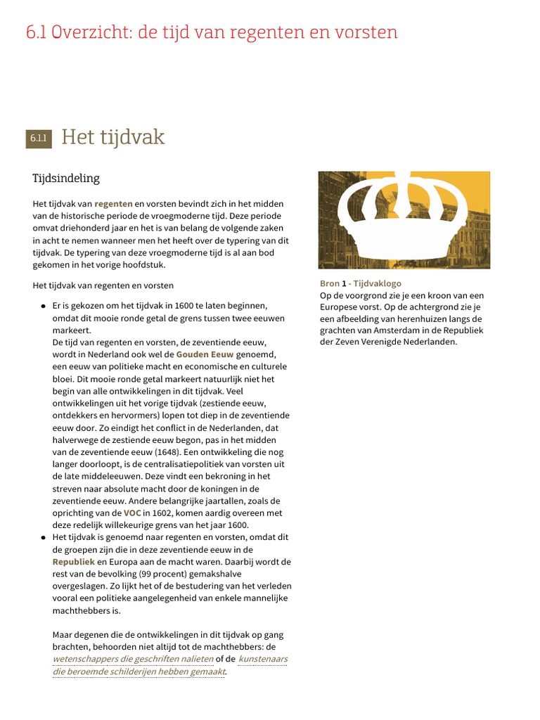 Tijd Voor Geschiedenis 6.1 Overzicht - de Tijd Van Regenten en Vorsten - Tijd Van Regenten En Vorsten