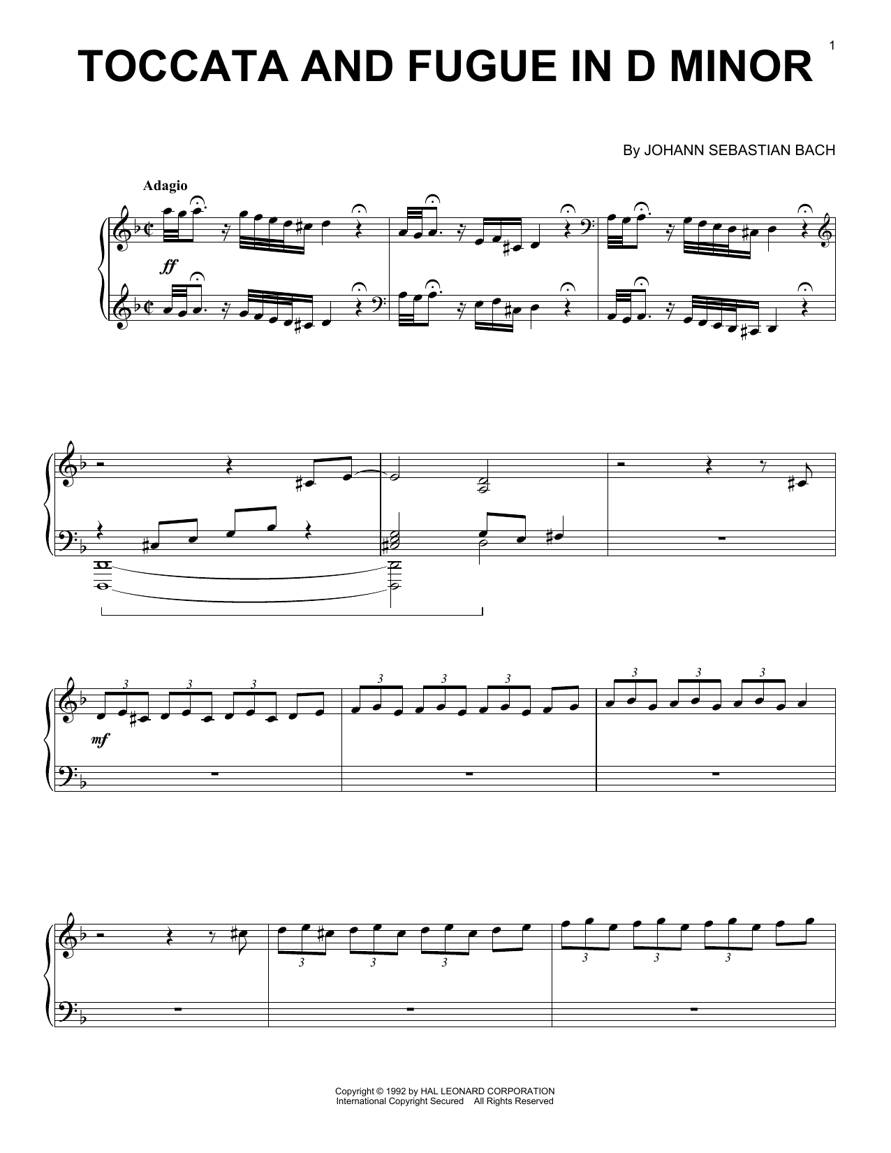 Toccata And Fugue In D Minor sheet music by J.S. Bach (Piano – 160833) - Johann Sebastian Bach Toccata En Fuga In D-moll