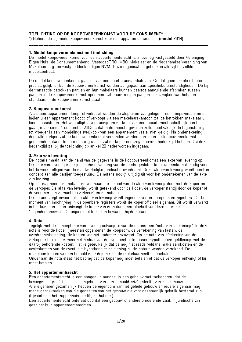 Toelichting koopovereenkomst bestaand appartement | Templates at - Toelichting Op De Koopovereenkomst Voor De Consument